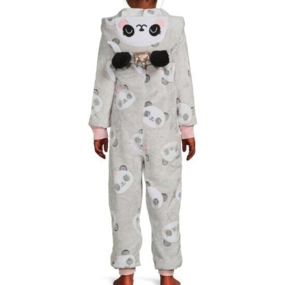 NEW Girls Panda Princess Hooded Plush Union Suit Size Medium 7-8